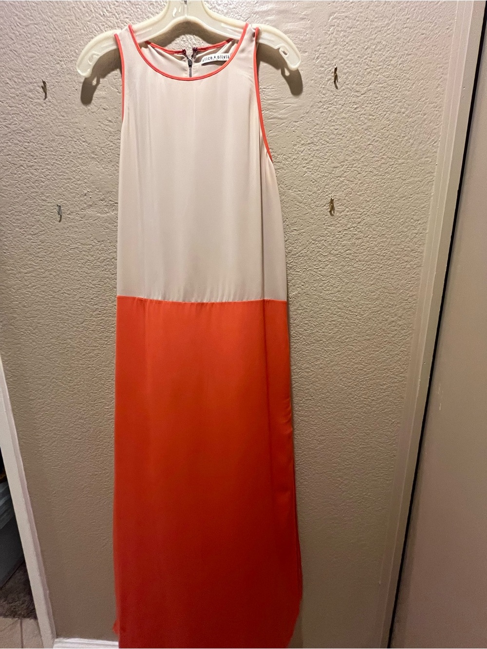 Alice + Olivia Two-Tone Maxi Dress in Ivory and Coral